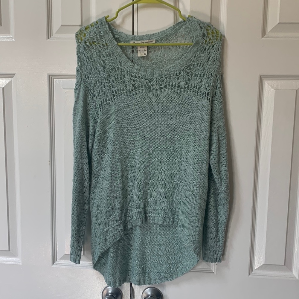 knitted american rag baby blue sweater